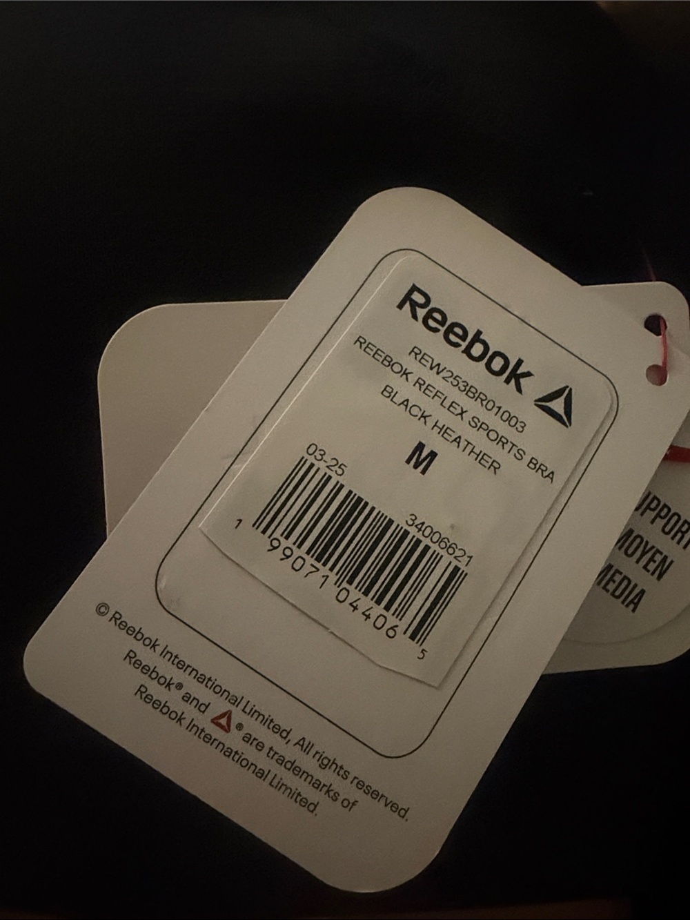 Reebok Black Racerback Sports Crop Bra - Picture 3 of 3